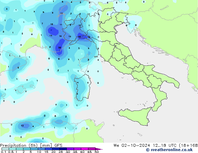 Z500/Yağmur (+YB)/Z850 GFS Çar 02.10.2024 18 UTC