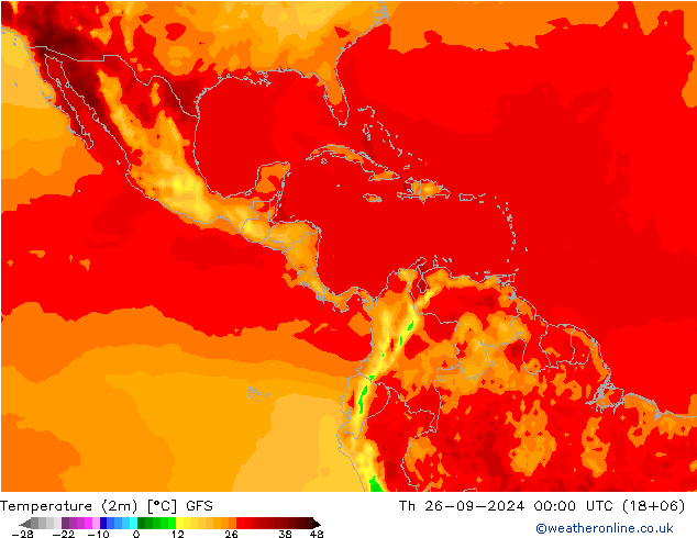 Temperatura (2m) GFS Qui 26.09.2024 00 UTC