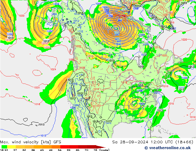 Max. wind velocity GFS sab 28.09.2024 12 UTC