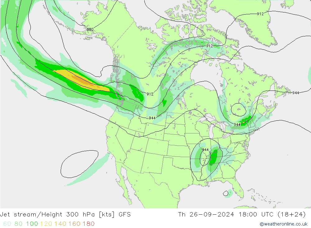 Jet stream/Height 300 hPa GFS Th 26.09.2024 18 UTC