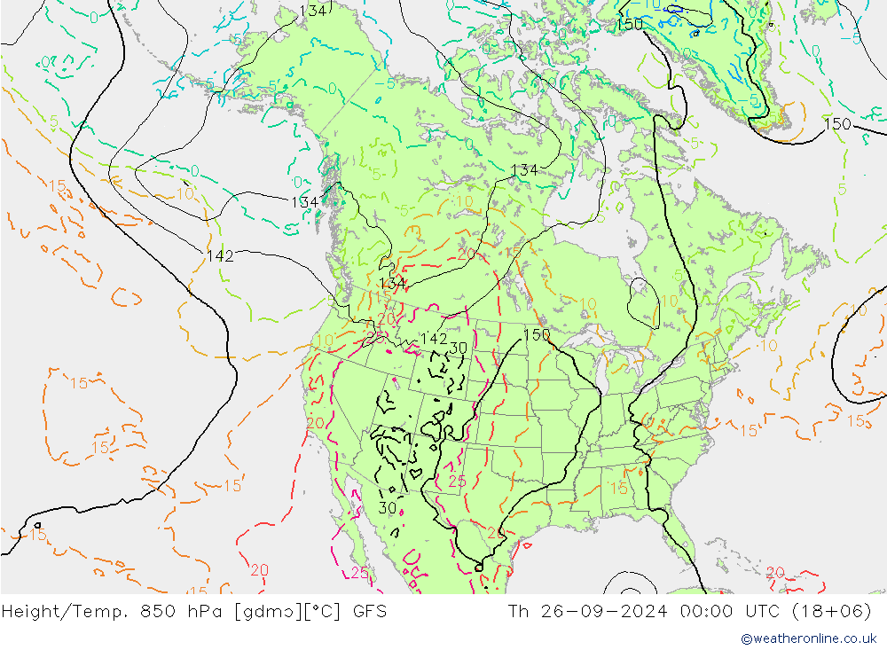 Géop./Temp. 850 hPa GFS jeu 26.09.2024 00 UTC