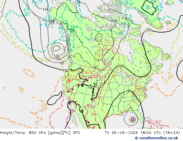 Height/Temp. 850 hPa GFS Th 26.09.2024 18 UTC