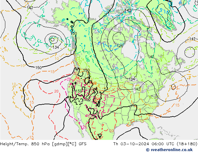 Z500/Yağmur (+YB)/Z850 GFS Per 03.10.2024 06 UTC