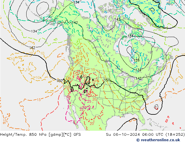 Z500/Rain (+SLP)/Z850 GFS Su 06.10.2024 06 UTC