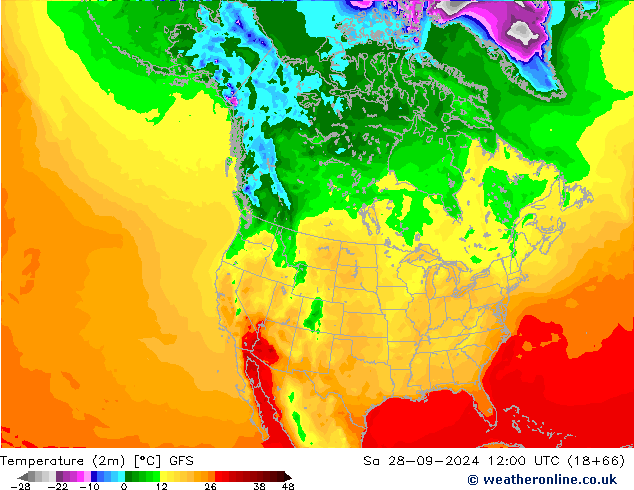 Temperatura (2m) GFS sab 28.09.2024 12 UTC