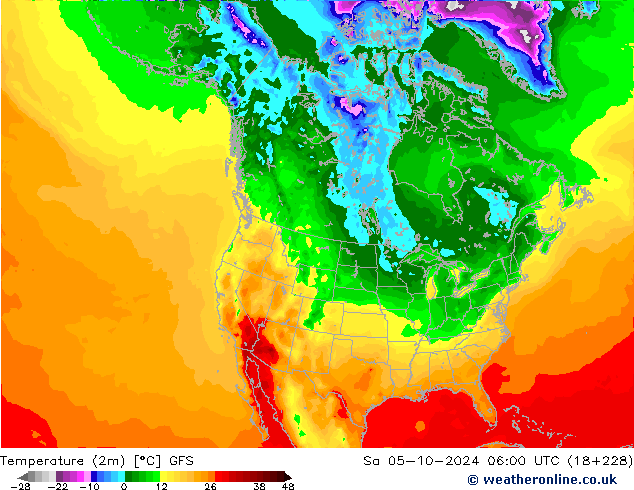 Temperatura (2m) GFS sáb 05.10.2024 06 UTC