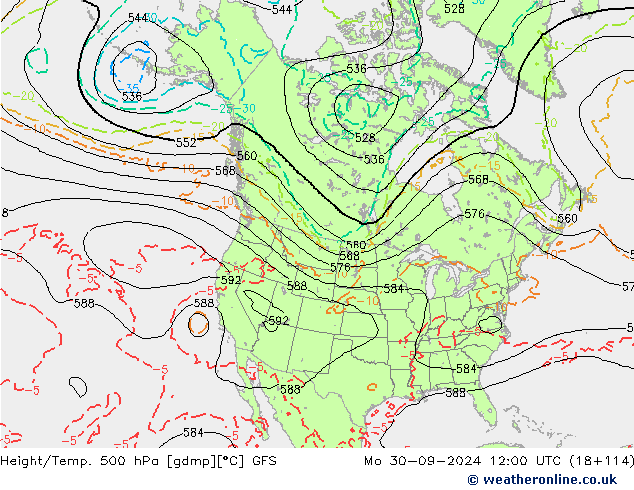 Z500/Rain (+SLP)/Z850 GFS lun 30.09.2024 12 UTC