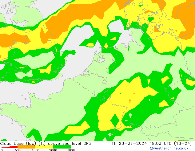 Cloud base (low) GFS gio 26.09.2024 18 UTC