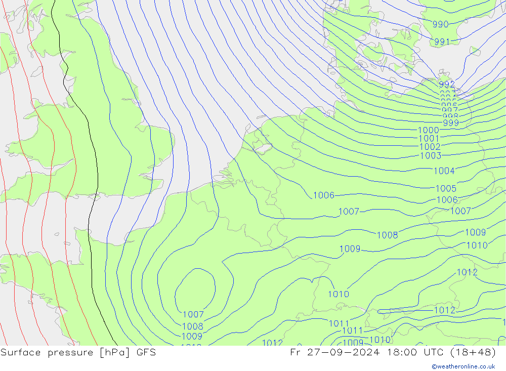 Surface pressure GFS Fr 27.09.2024 18 UTC