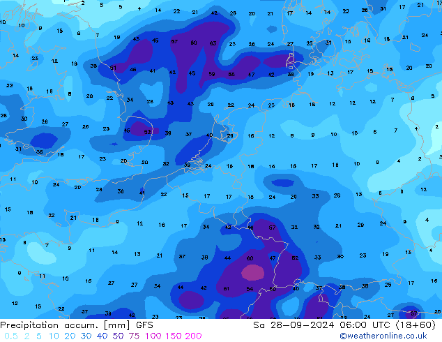 Totale neerslag GFS za 28.09.2024 06 UTC