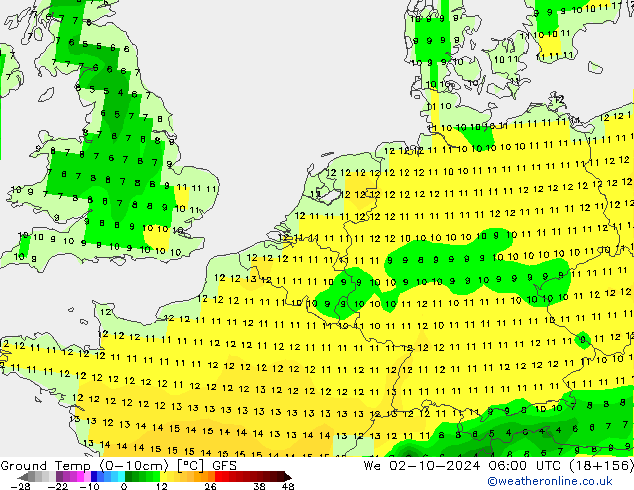 Ground Temp (0-10cm) GFS We 02.10.2024 06 UTC