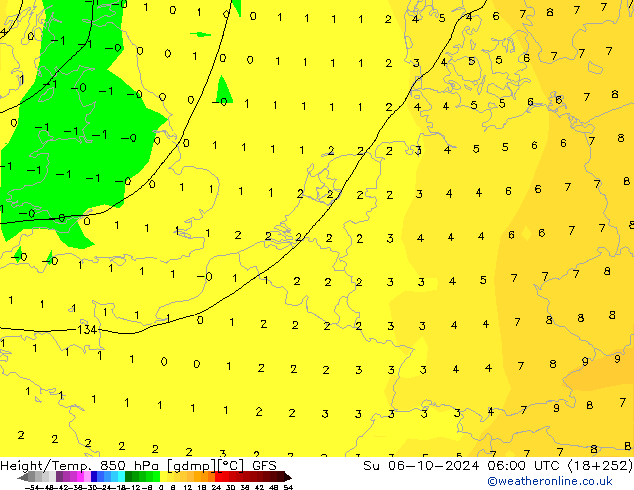 Z500/Rain (+SLP)/Z850 GFS Dom 06.10.2024 06 UTC