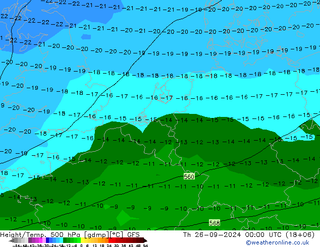 Z500/Yağmur (+YB)/Z850 GFS Per 26.09.2024 00 UTC