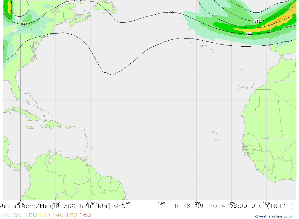 Jet stream/Height 300 hPa GFS Th 26.09.2024 06 UTC