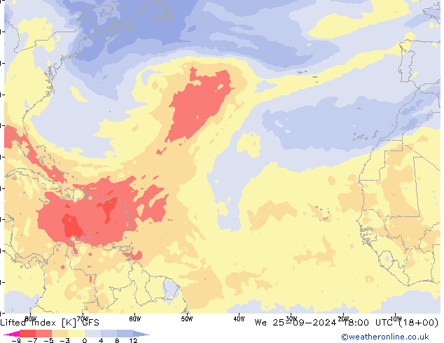 Lifted Index GFS We 25.09.2024 18 UTC