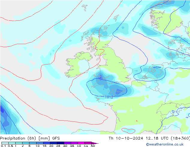 Z500/Rain (+SLP)/Z850 GFS Th 10.10.2024 18 UTC