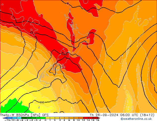 Theta-W 850hPa GFS do 26.09.2024 06 UTC