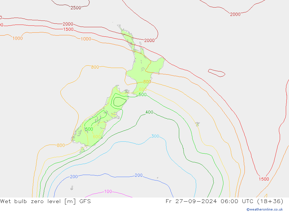 Theta-W Isotherme 0° GFS ven 27.09.2024 06 UTC