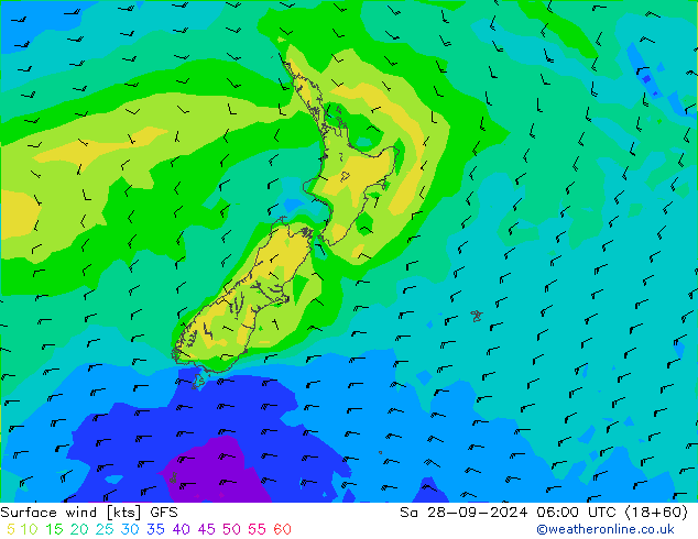 Surface wind GFS So 28.09.2024 06 UTC