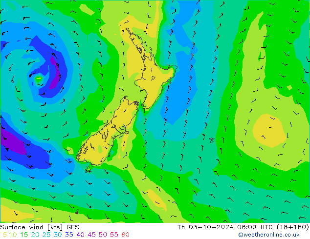 Surface wind GFS Th 03.10.2024 06 UTC