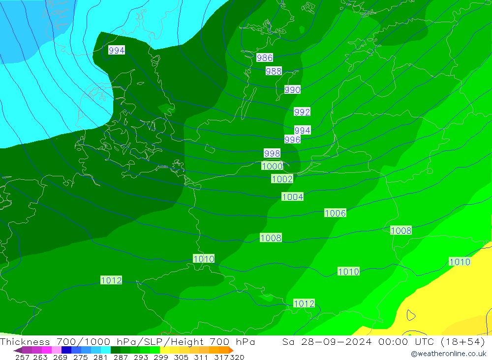 Thck 700-1000 hPa GFS so. 28.09.2024 00 UTC