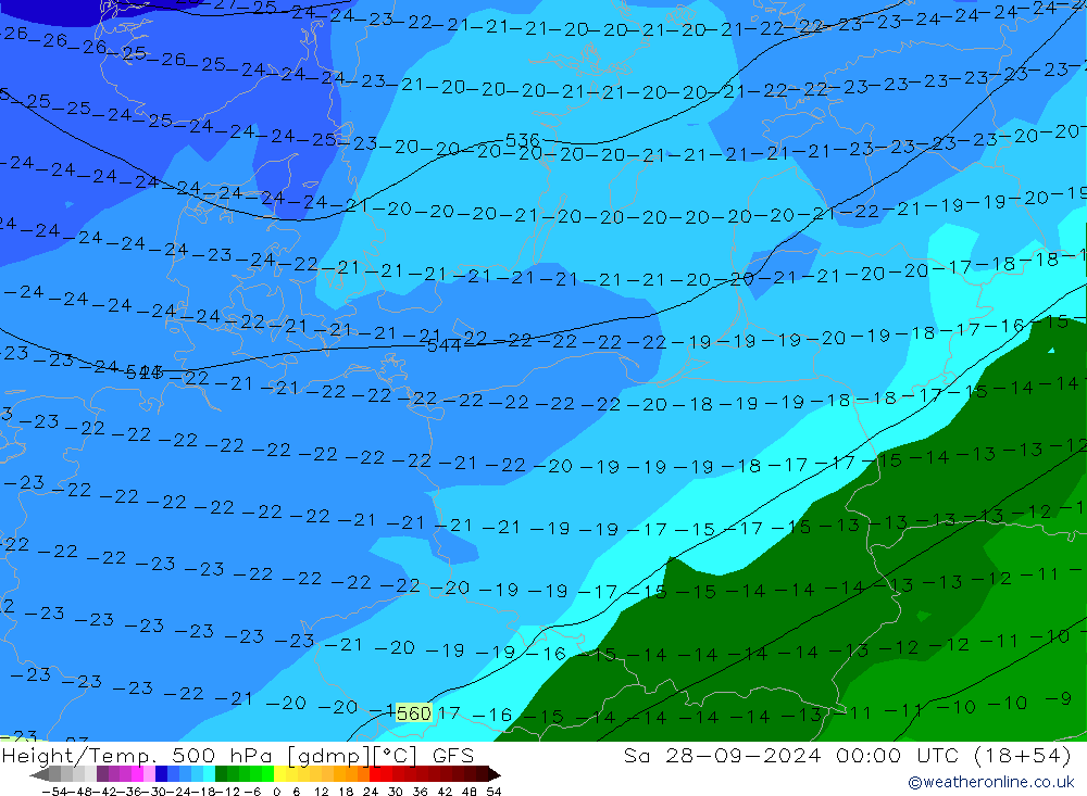 Height/Temp. 500 hPa GFS Sa 28.09.2024 00 UTC