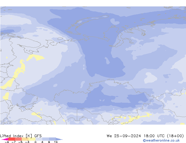 Lifted Index GFS ср 25.09.2024 18 UTC