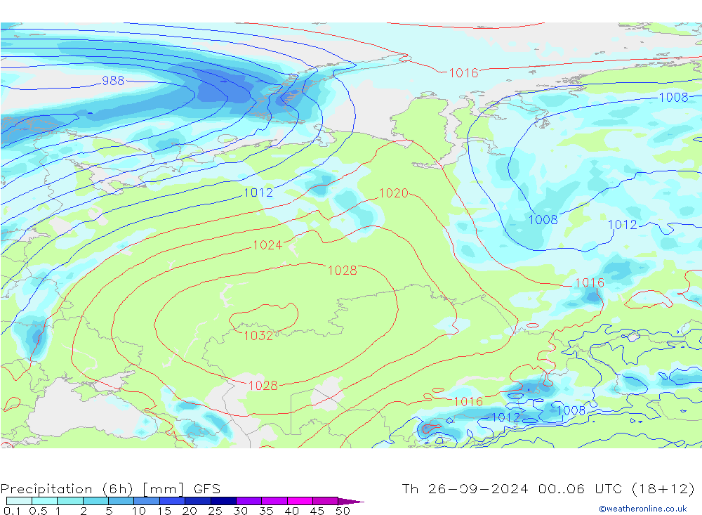 Z500/Rain (+SLP)/Z850 GFS  26.09.2024 06 UTC