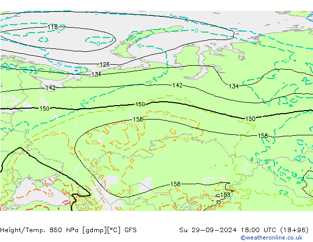 Height/Temp. 850 hPa GFS Dom 29.09.2024 18 UTC