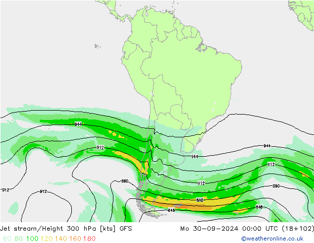 Jet stream/Height 300 hPa GFS Mo 30.09.2024 00 UTC