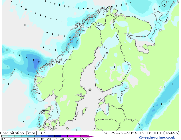 Srážky GFS Ne 29.09.2024 18 UTC