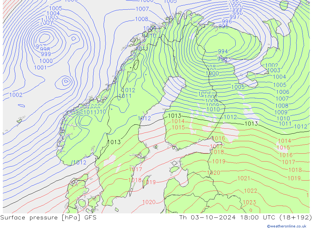 ciśnienie GFS czw. 03.10.2024 18 UTC