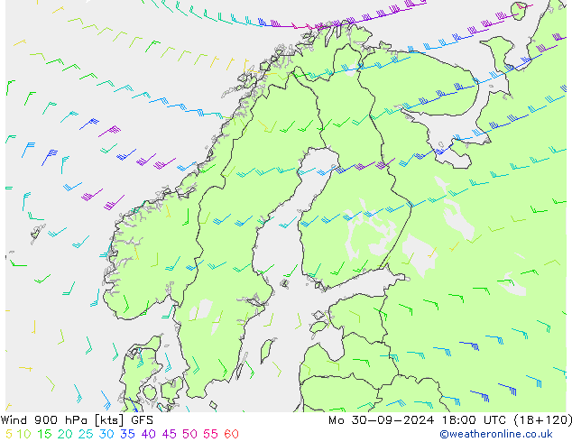 Wind 900 hPa GFS Mo 30.09.2024 18 UTC