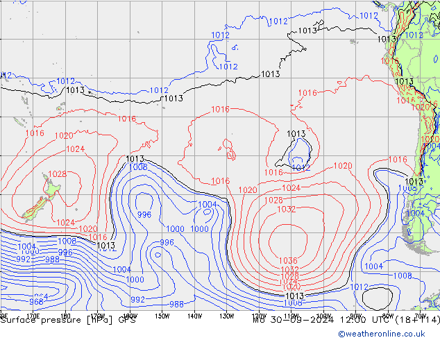 Presión superficial GFS lun 30.09.2024 12 UTC