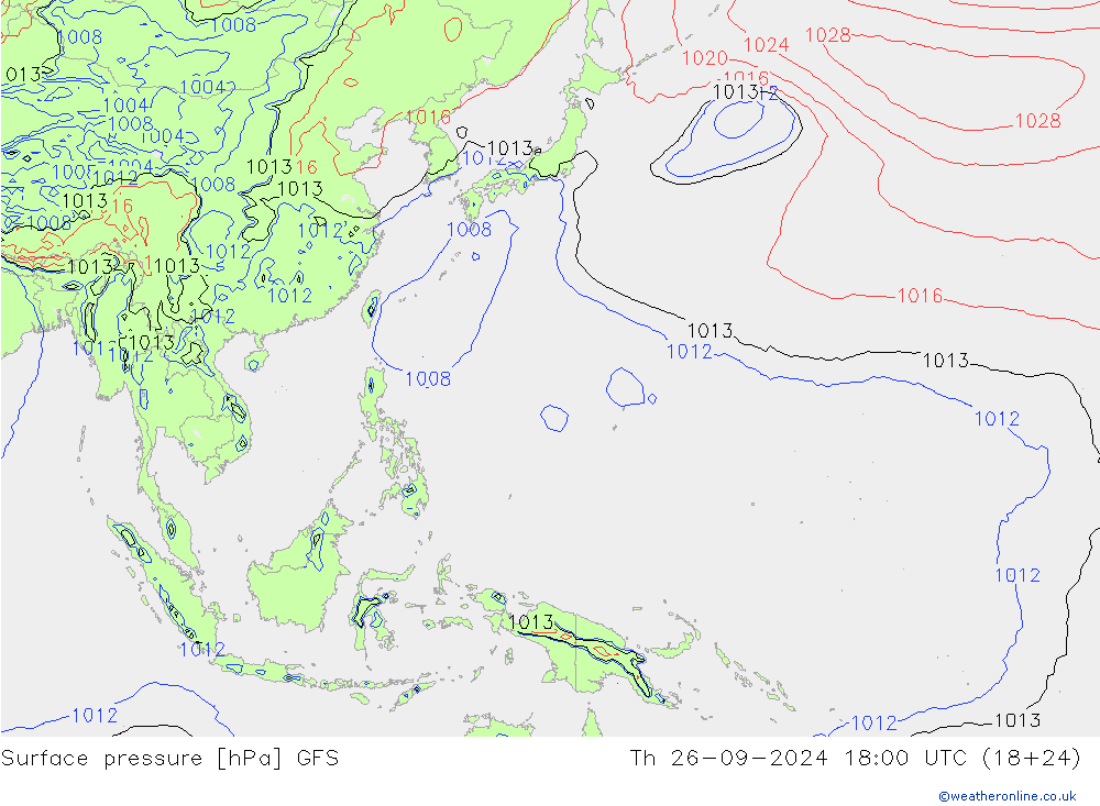 Atmosférický tlak GFS Čt 26.09.2024 18 UTC