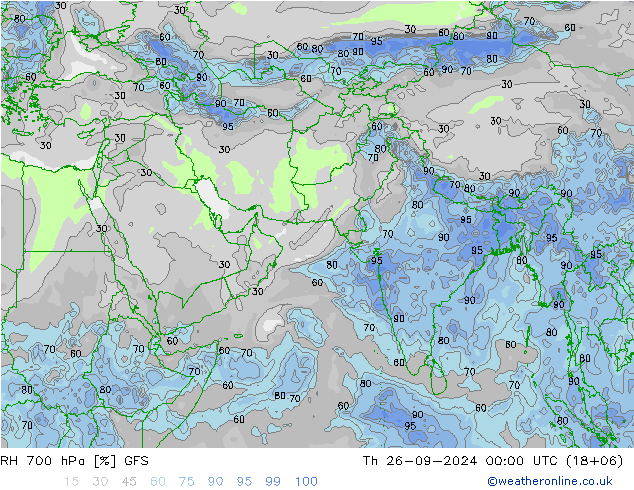 RH 700 hPa GFS Čt 26.09.2024 00 UTC