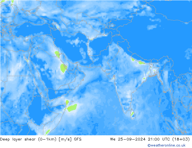 Deep layer shear (0-1km) GFS We 25.09.2024 21 UTC