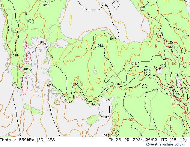 Theta-e 850hPa GFS Qui 26.09.2024 06 UTC