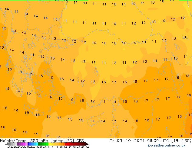 Height/Temp. 850 hPa GFS gio 03.10.2024 06 UTC