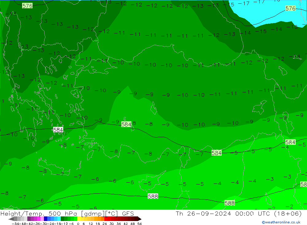 Z500/Rain (+SLP)/Z850 GFS gio 26.09.2024 00 UTC