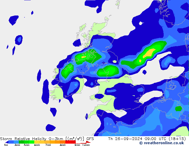 Storm Relative Helicity GFS czw. 26.09.2024 09 UTC