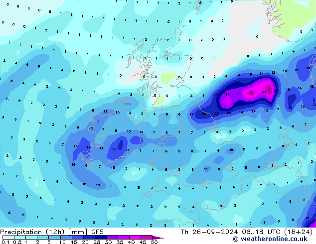 Precipitação (12h) GFS Qui 26.09.2024 18 UTC