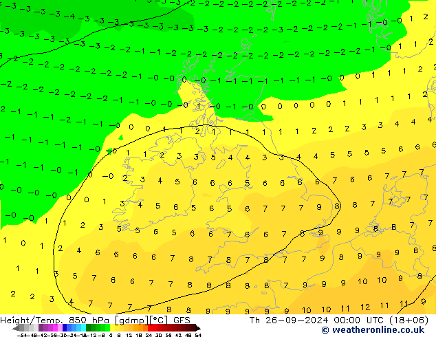 Géop./Temp. 850 hPa GFS jeu 26.09.2024 00 UTC