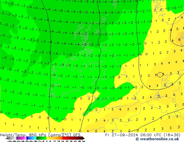 Z500/Rain (+SLP)/Z850 GFS ven 27.09.2024 06 UTC