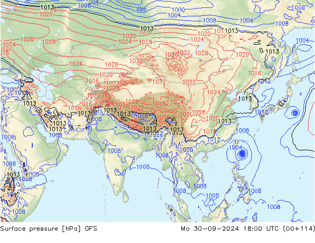 Presión superficial GFS lun 30.09.2024 18 UTC