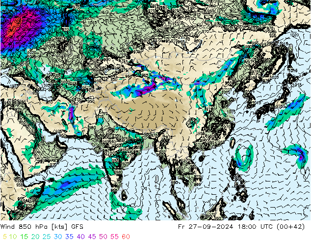 Wind 850 hPa GFS Fr 27.09.2024 18 UTC