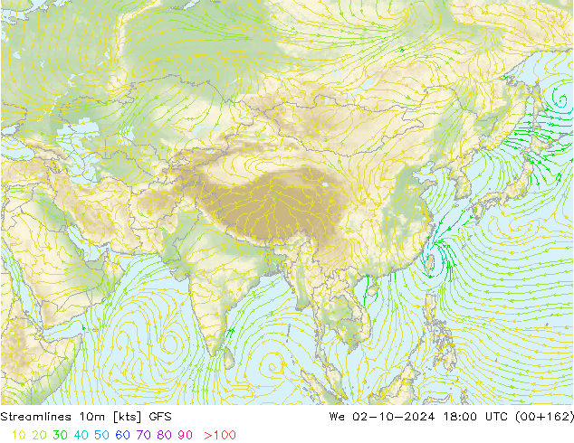 Streamlines 10m GFS We 02.10.2024 18 UTC