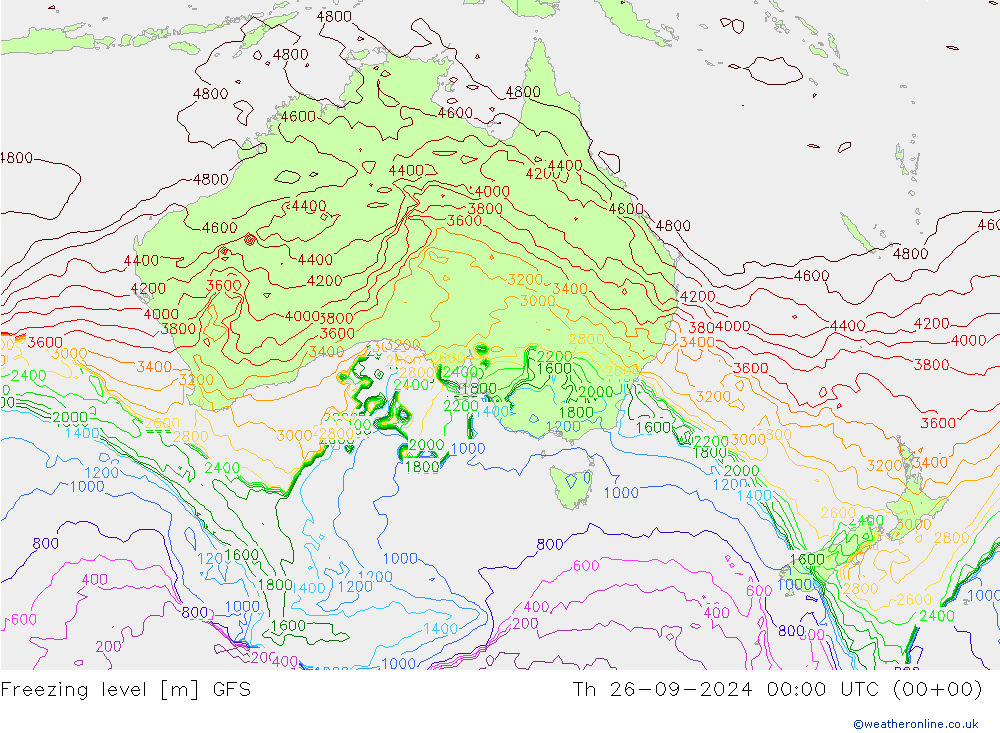 Freezing level GFS Th 26.09.2024 00 UTC