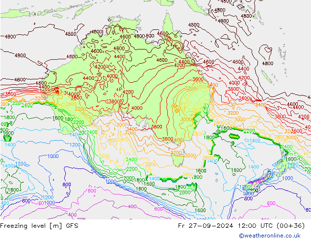 Nulgradenniveau GFS vr 27.09.2024 12 UTC