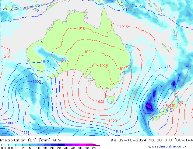 Z500/Rain (+SLP)/Z850 GFS Mi 02.10.2024 00 UTC